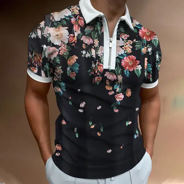 Men's Casual Summer Daily Zipper Design Polo Collar Short Sleeve Polo Shirt - Chrisitina.com 