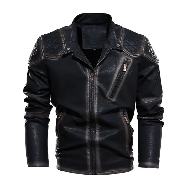 Men's Fashion Multi Pocket Zipper Design Iocomotive Outdoor Sports Plush Leisure Leather Jackets - Chrisitina.com 