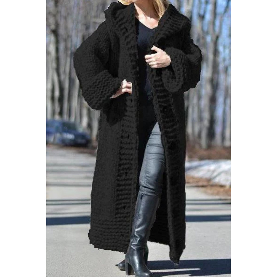 

Chunky Knit Long Hooded Cardigan