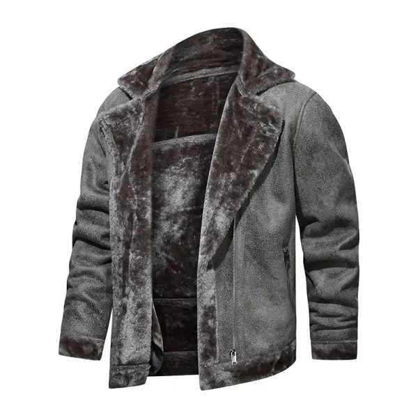 Men's Retro Fur Integrated Motorcycle Windproof Warm Jacket - Fineesa.chimpone.com 