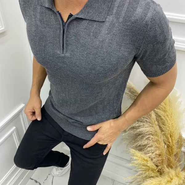 Men's Summer Thin Lapel Short-sleeved Knitted Polo Shirt - Salolist.com 