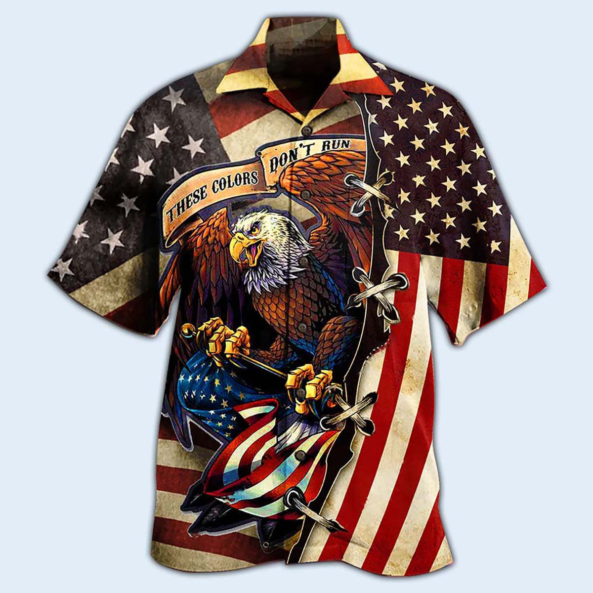 Men's American Flag Eagle Chic Beach Short Sleeve Shirt Two Piece Suit