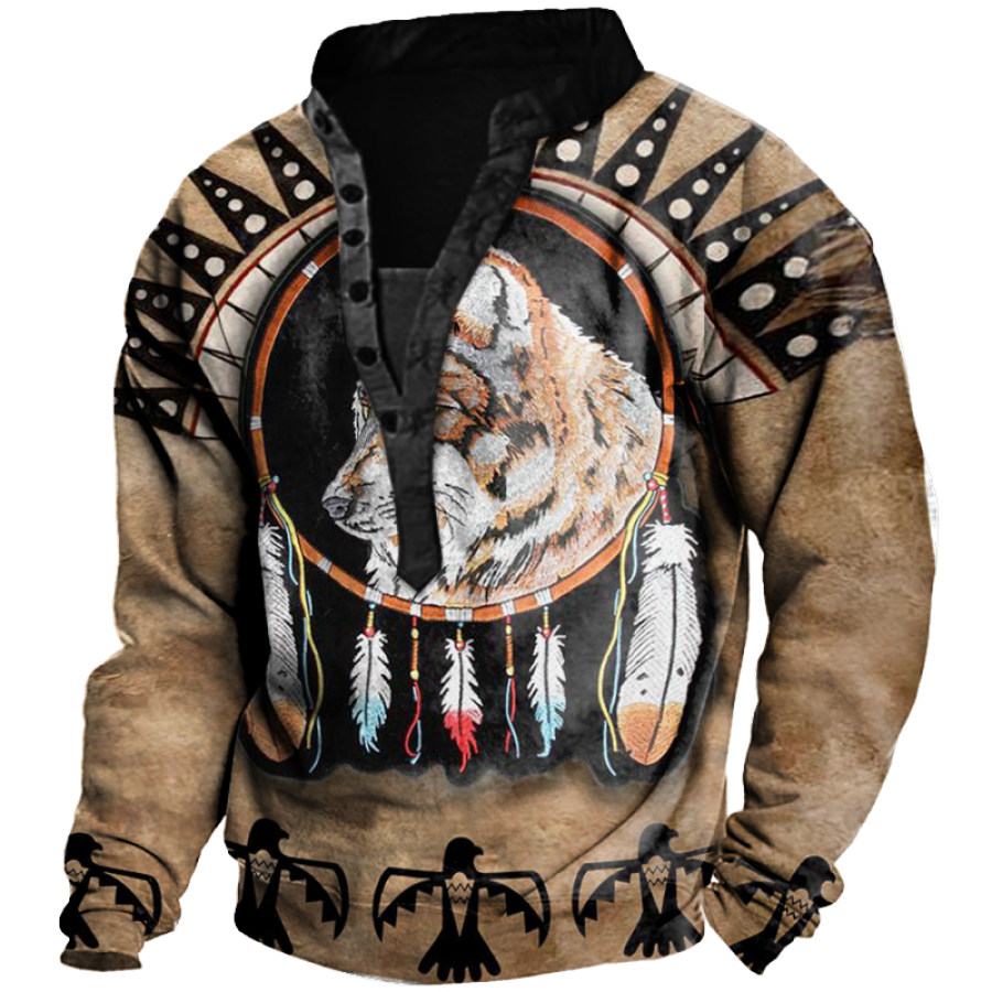 

Men's Aboriginal Culture 3D Printed Henley Collar Long Sleeve Sweatshirt