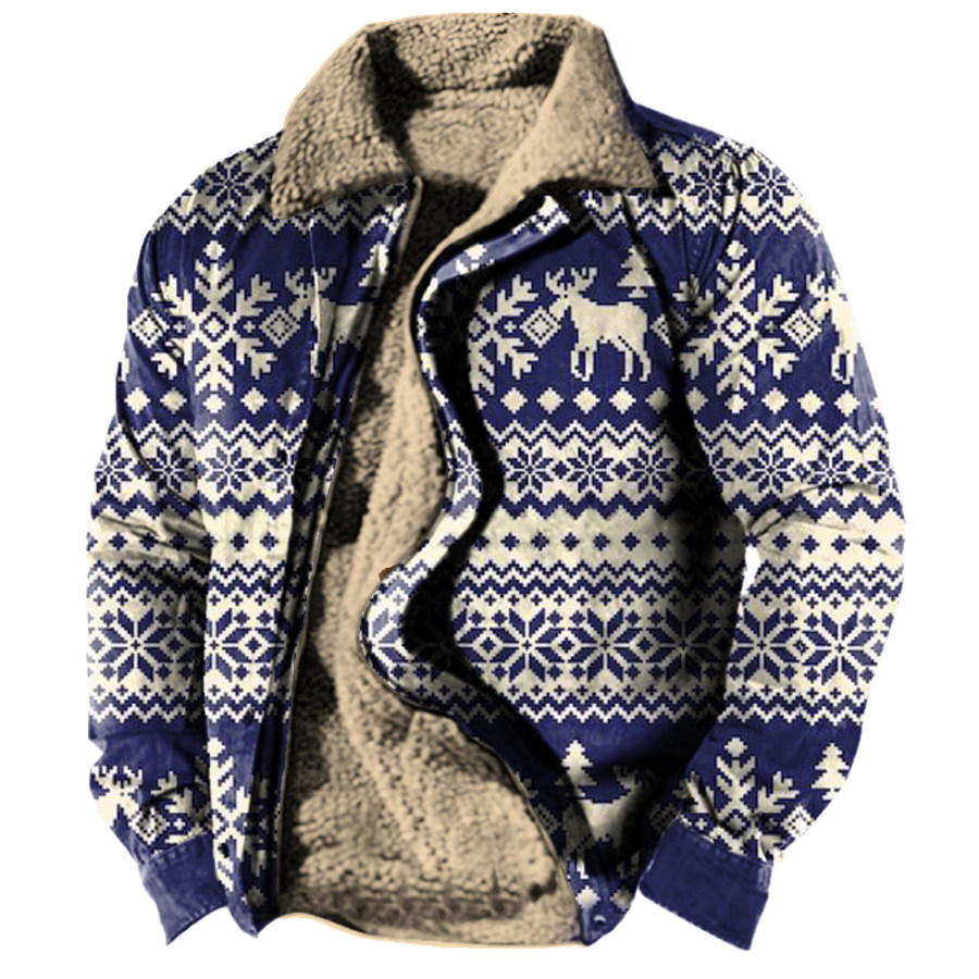 

Men's Vintage Christmas Print Fleece Jacket