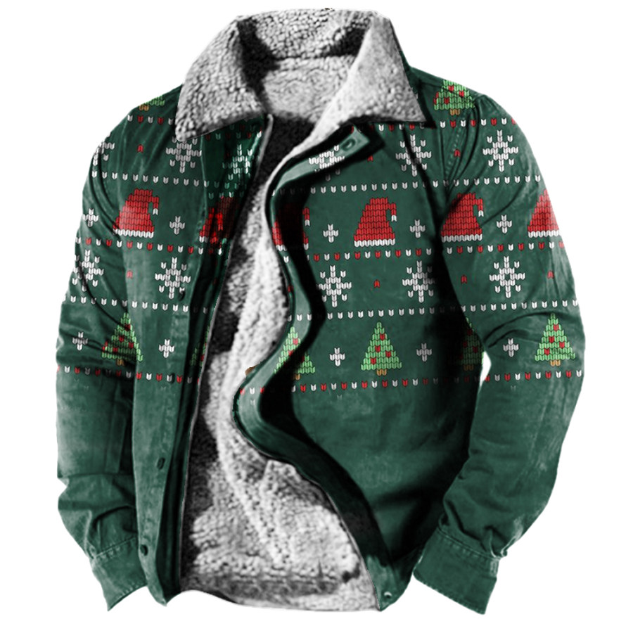 

Men's Vintage Christmas Print Fleece Jacket