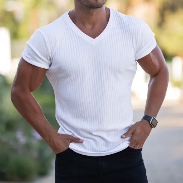 Pit Strip Slim V-neck Casual Sports Short-sleeved T-shirt - Fineesa.chimpone.com 