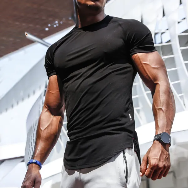 Men's Casual Solid Color Breathable Bottoming Shirt Sports Fitness Slim Thin Section Quick-drying Short-sleeved T-shirt - Menilyshop.com 