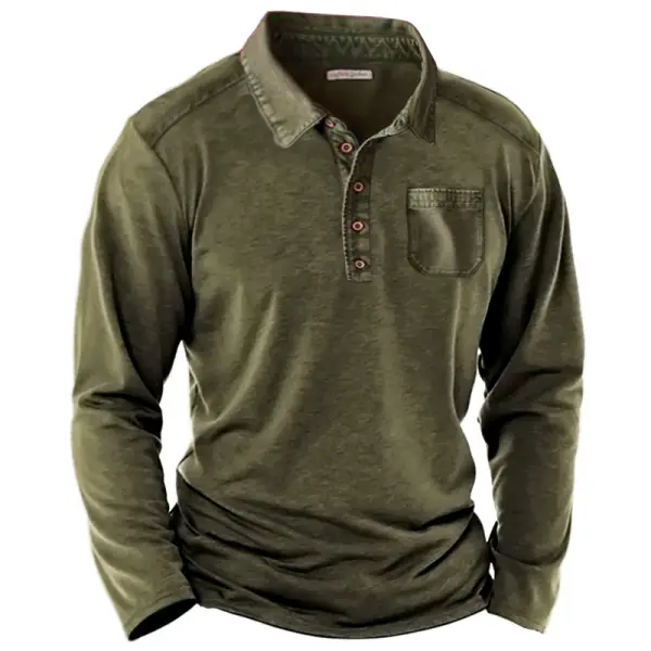 Men's Vintage Pocket Polo Neck Casual T-Shirt - Sanhive.com 