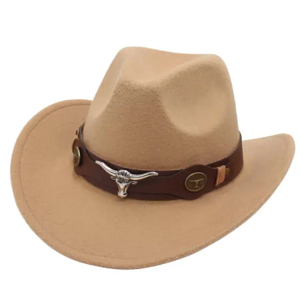 Western Ethnic Cowboy Bull Head Felt Hat - Chrisitina.com 