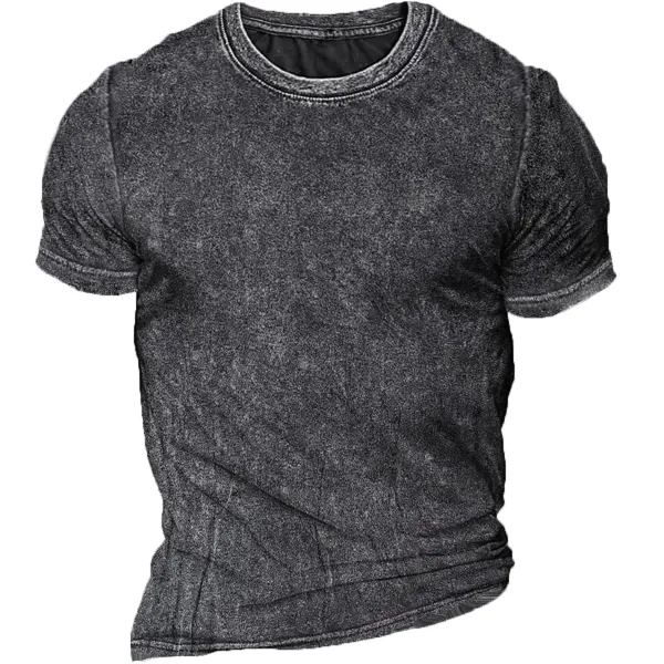 Men's Retro Casual Round Neck Short Sleeve T-Shirt - Nikiluwa.com 