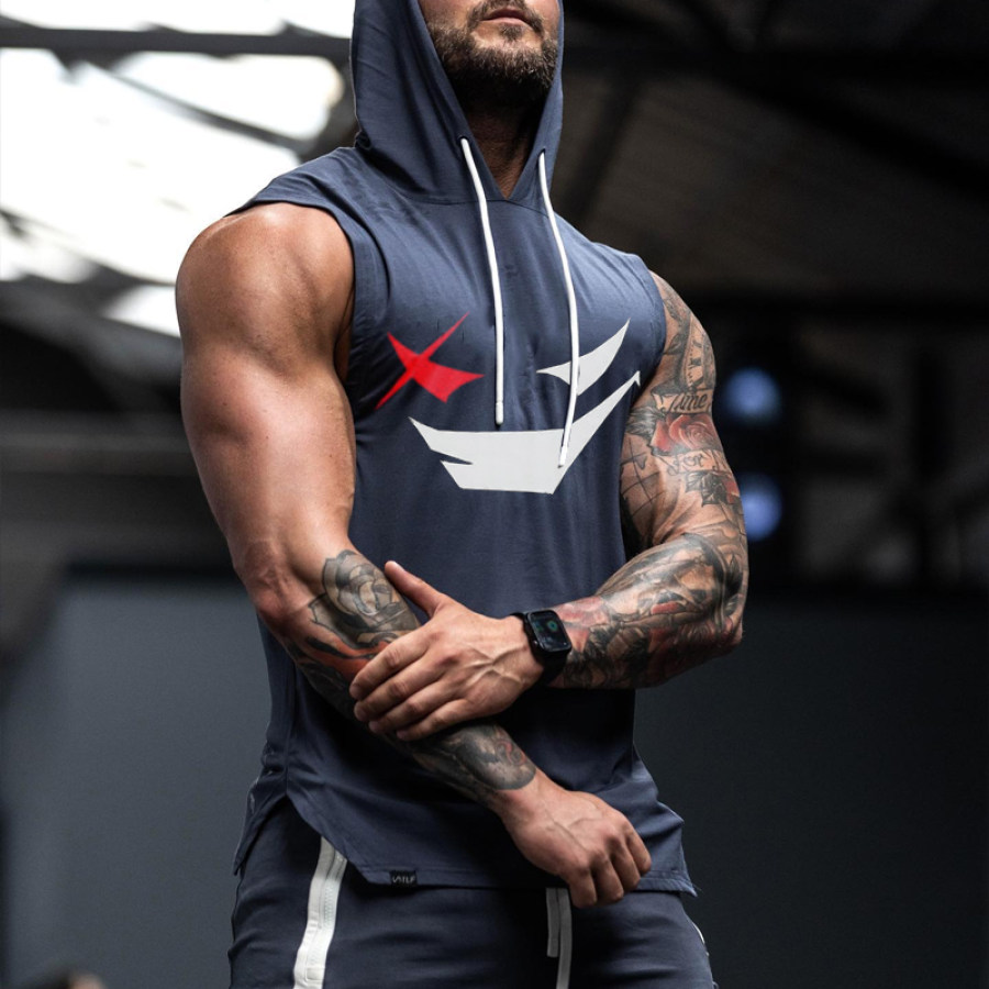 

Men's Fashion Smiley Print Casual Slim Fit Hoodie Tank