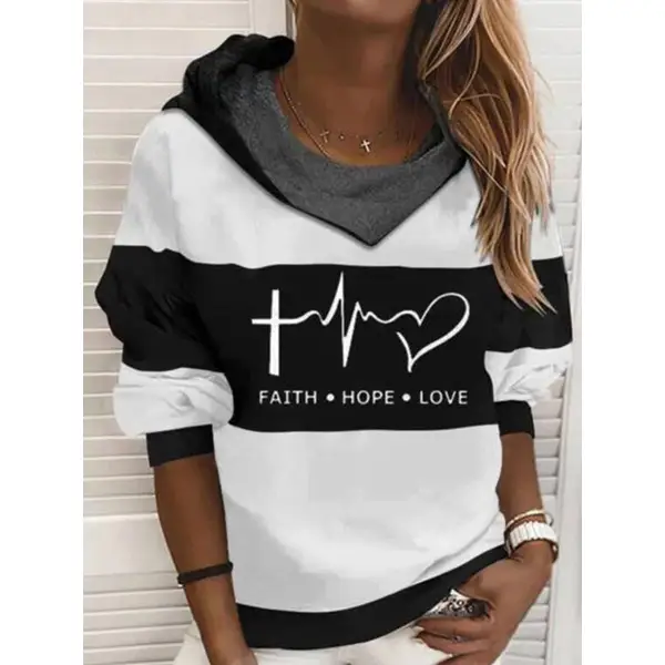 Casual Letter Print Loose Long Sleeve Hoodie - Chrisitina.com 