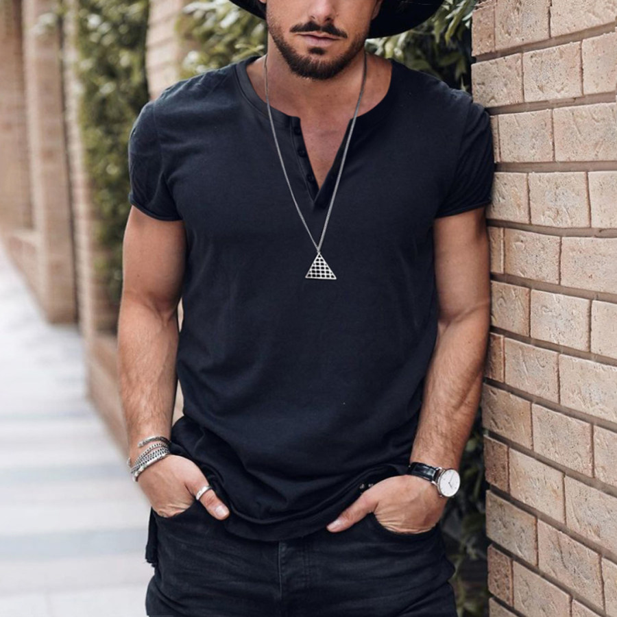 

Men's Solid Color V-neck Casual Breathable T-Shirt
