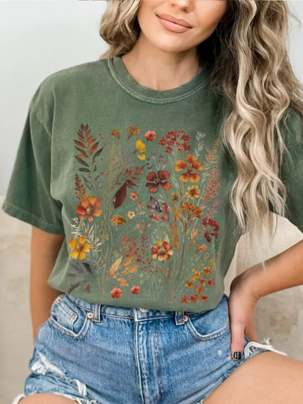 Floral Pattern T-shirt - Cominbuy.com 