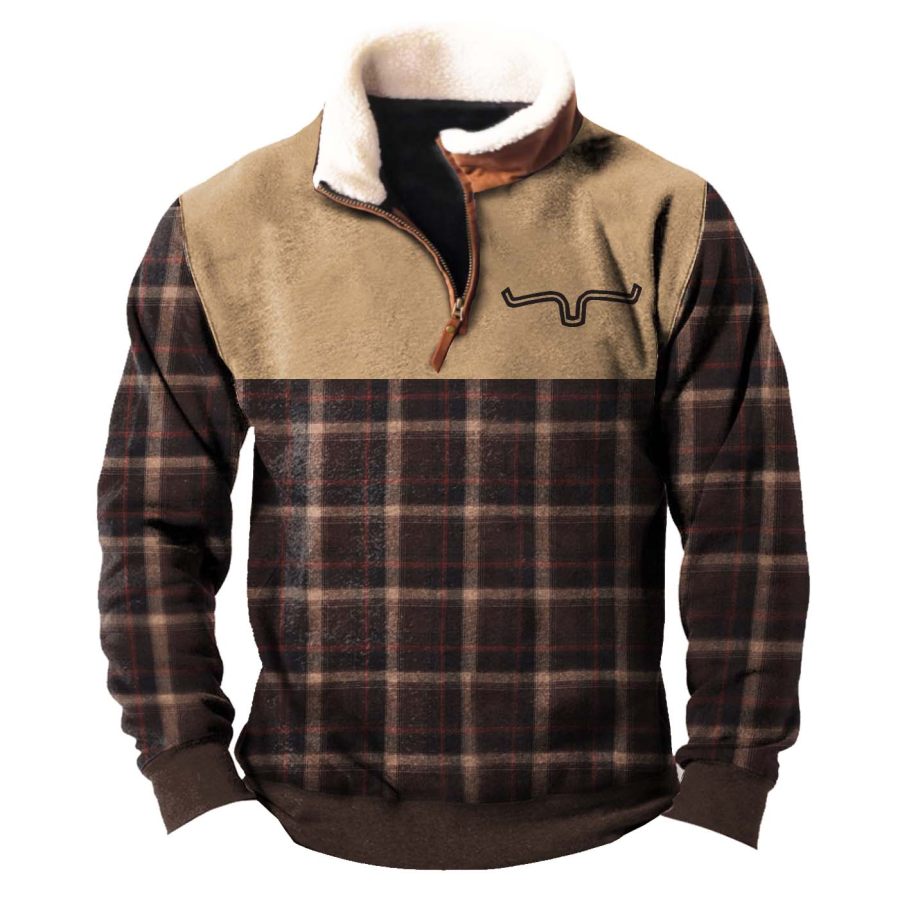 

Sudadera De Hombre Vintage Plaid Western Cowboy Quarter Zip