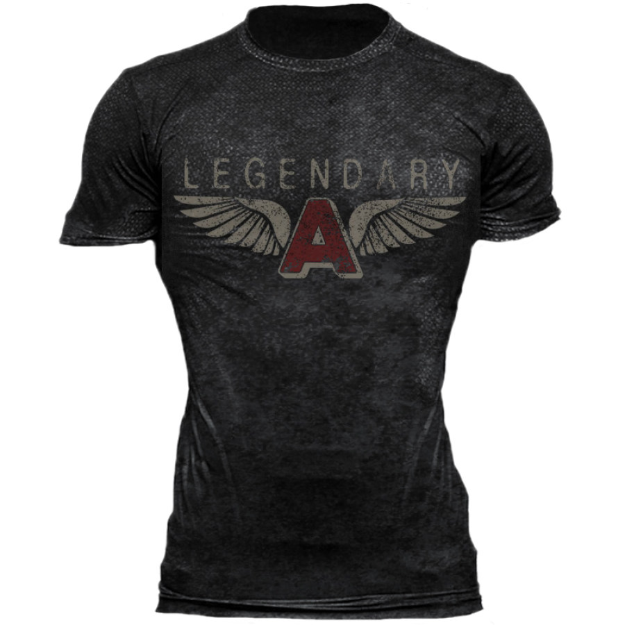 

Men's sports retro legendary letter print short-sleeved T-shirt