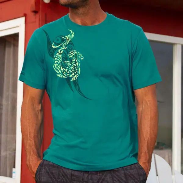 Short Sleeve Mano Fish Hook Turquoise Pima T-Shirt - Salolist.com 