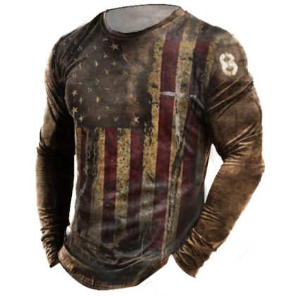 Men's Comfortable Outdoor Casual American Flag Print Sports Top