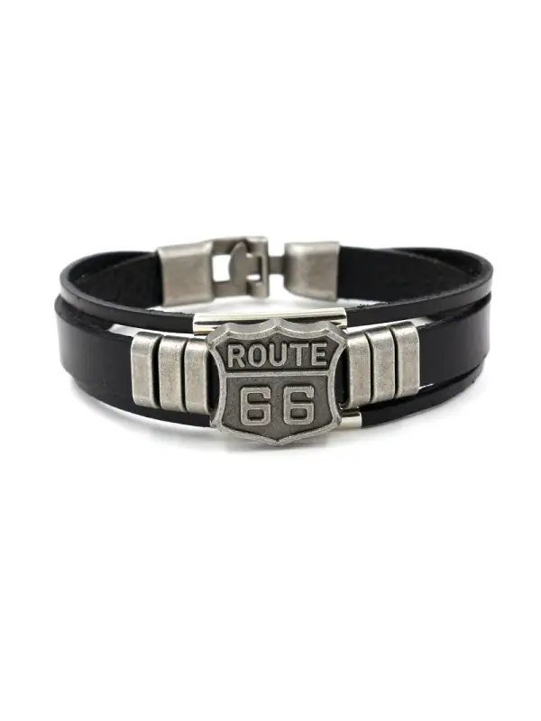 US Route 66 Leather Bracelet - Fashionmia.chimpone.com 