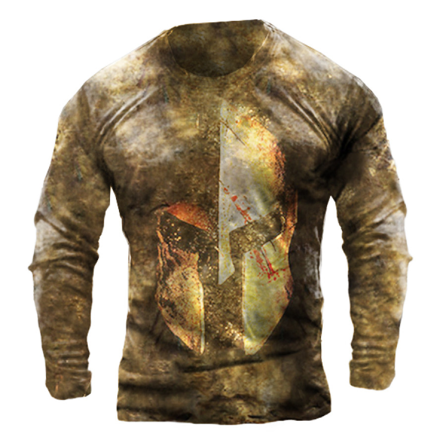 Men's Retro Printed Casual Long-sleeved T-shirt