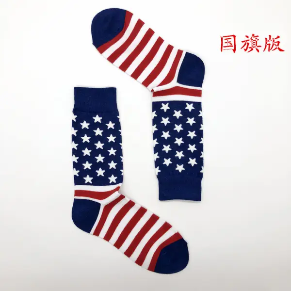 Men's American Flag Alphabet Jacquard Mid-Length Cotton Socks - Kalesafe.com 