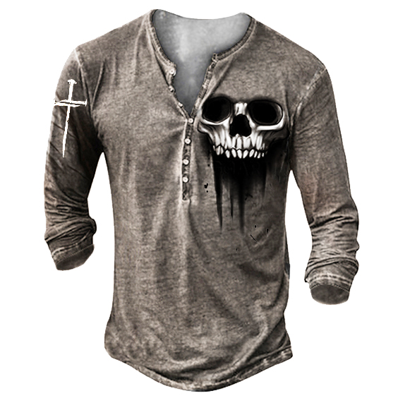Men's Skull Printed Retro Chic Casual Outdoor Henley Shirts
