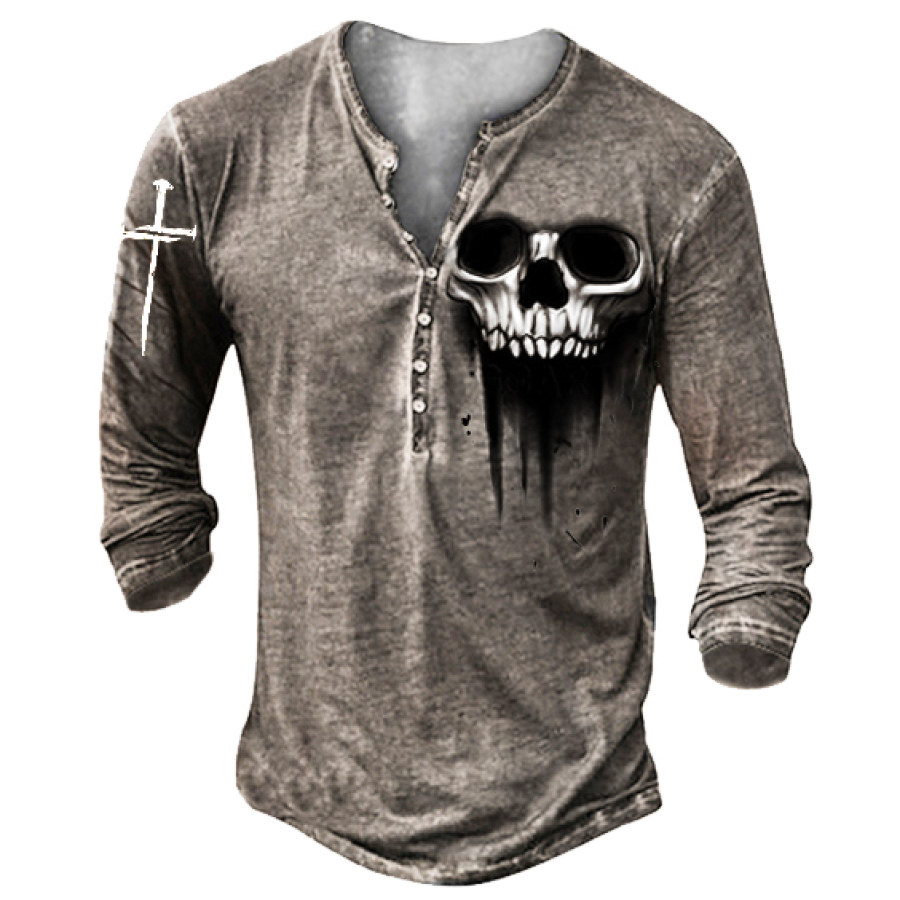 

Men's Skull Printed Retro Casual Outdoor Henley Shirts