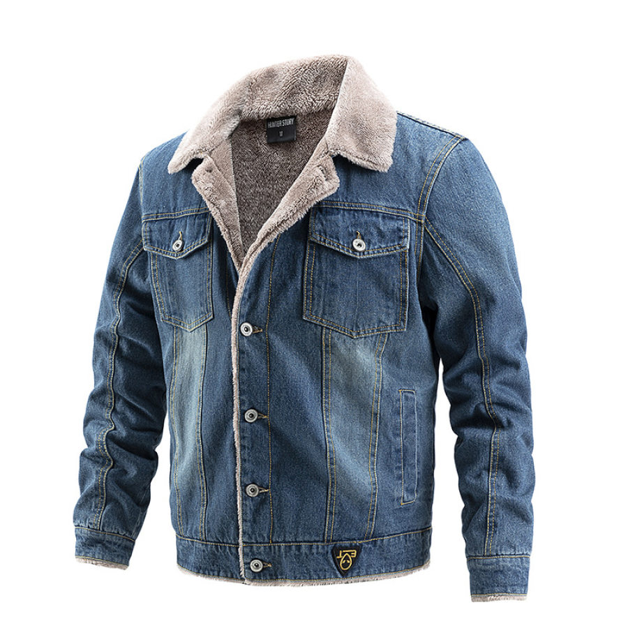 

Men's Autumn Winter Plus Velvet Warm Casual Denim Jackets