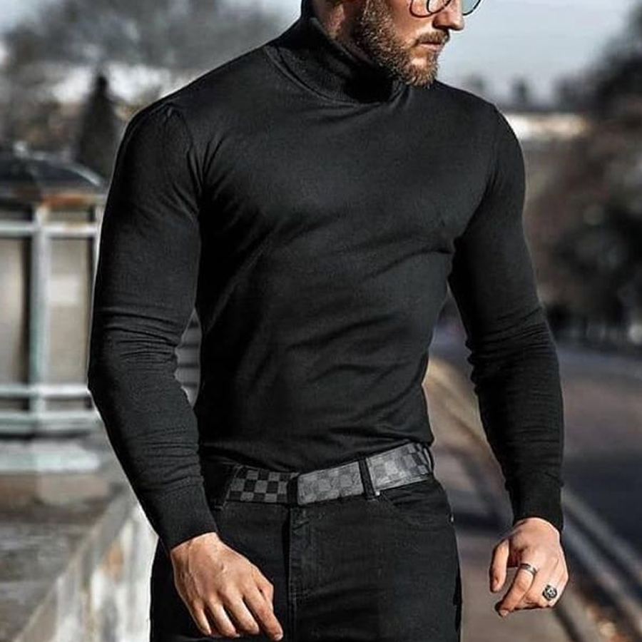 Fashion High Collar Mens Casual T shirt