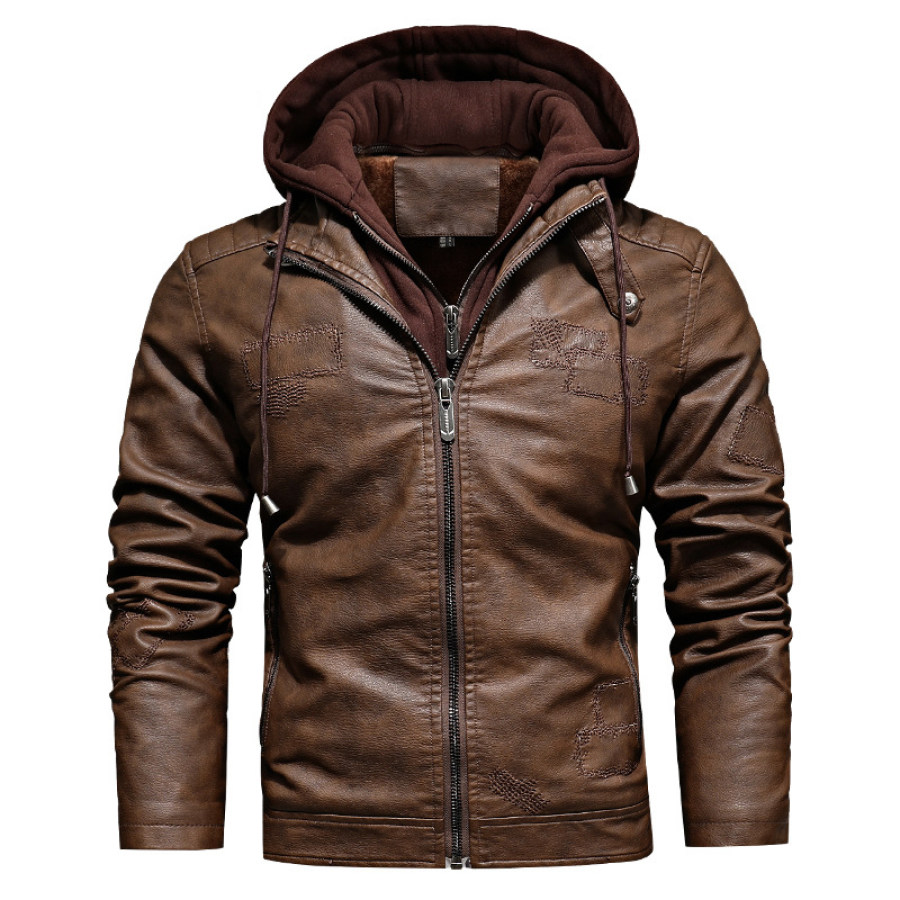 

Men's Fashion Slim Retro Detachable Hooded Plush PU Leather Jackets