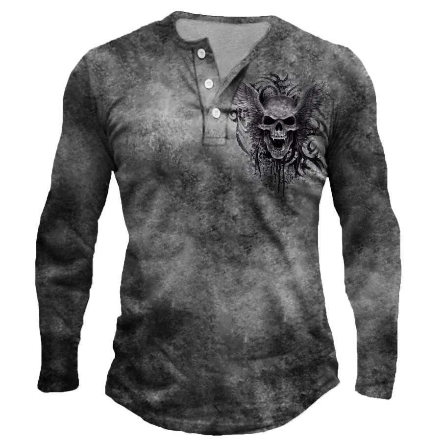 

Men's Vintage Skull Long Sleeve Henley Shirt