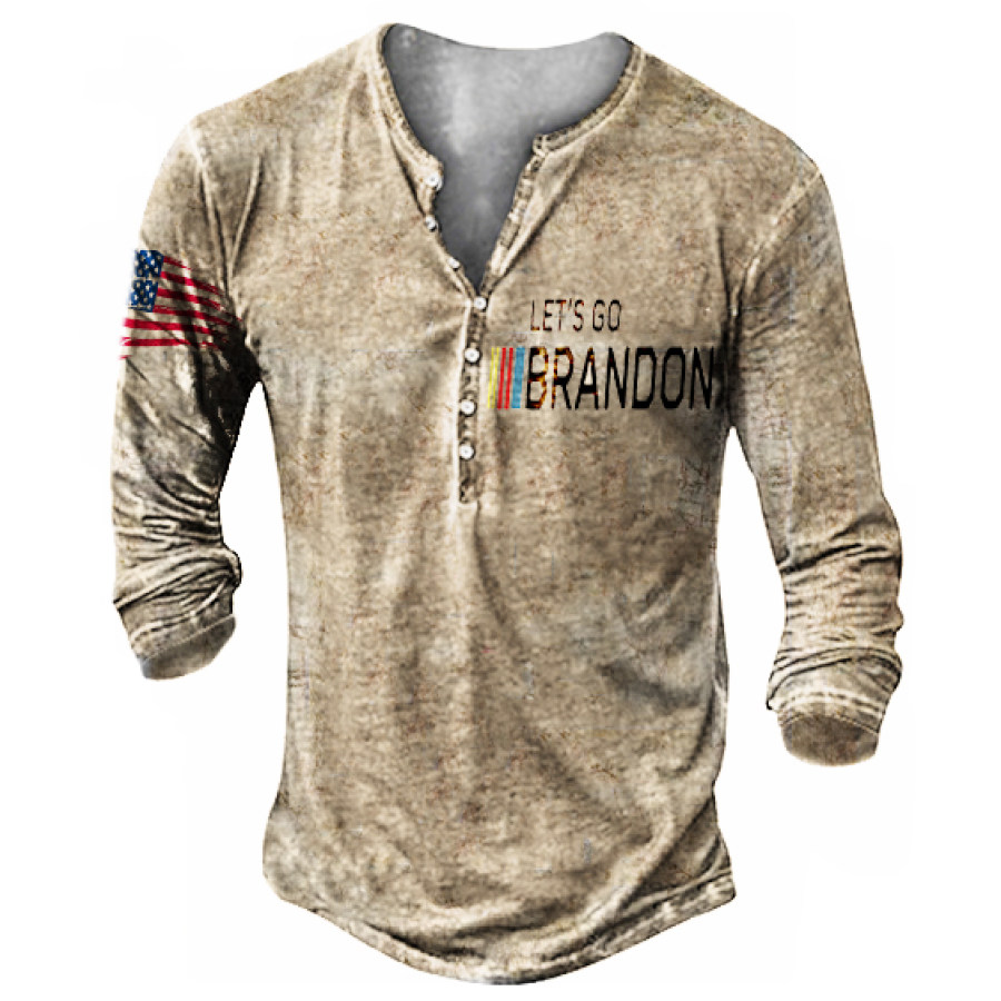 

Men's Nation Flag Let's Go Brandon Casual Henley Shirts