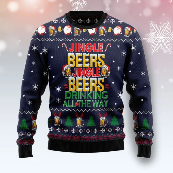 Jingle Beers Jingle Beers Drinking All The Way Christmas Ugly Sweater - Mosaicnew.com 