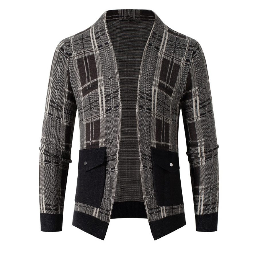 

Men's V-neck Plaid Knit Sweater