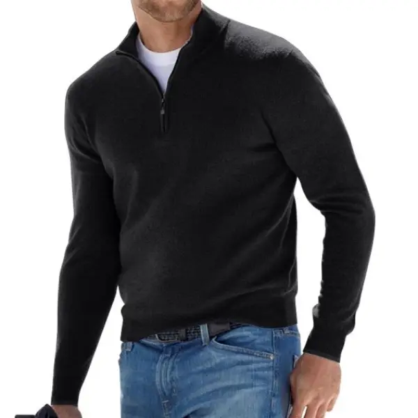 Men's Zipper Half Open Neck Sweater - Fineyoyo.com 