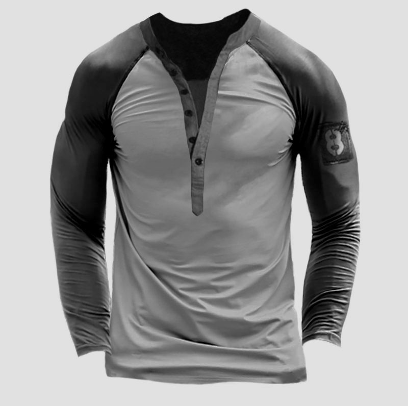 Men's Outdoor Tactical Classic Chic Stitching Long-sleeved Henley Shirt
