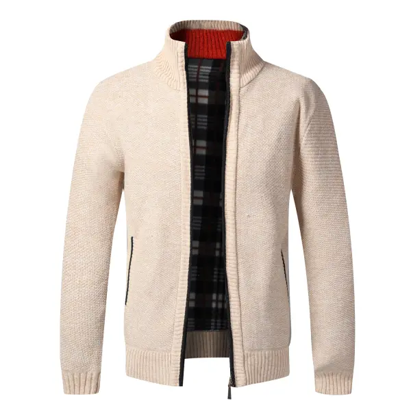 New Men's Jacket Fit Stand Collar Zipper Jacket Men Solid Cotton Thick Warm Sweater - Chrisitina.com 