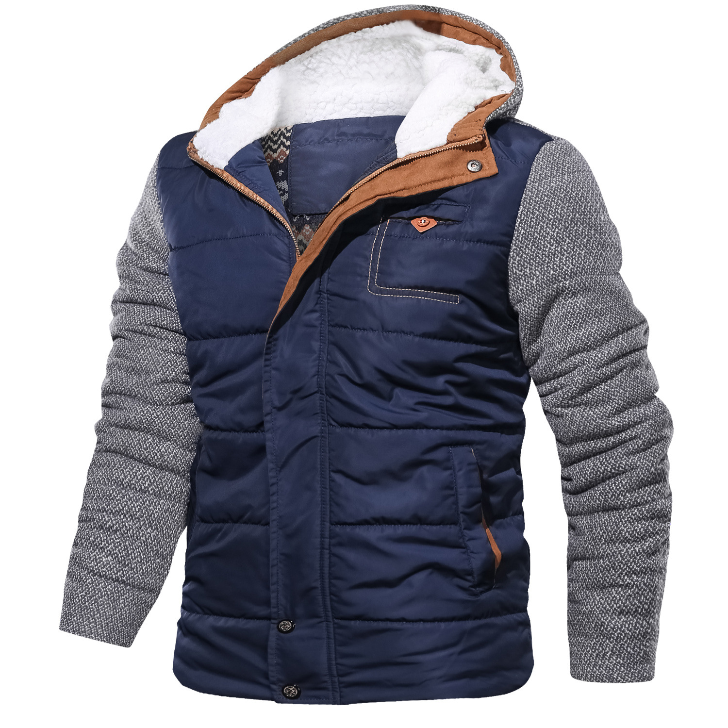 Men's Casual Stitching Warm Chic Hooded Cotton Coat