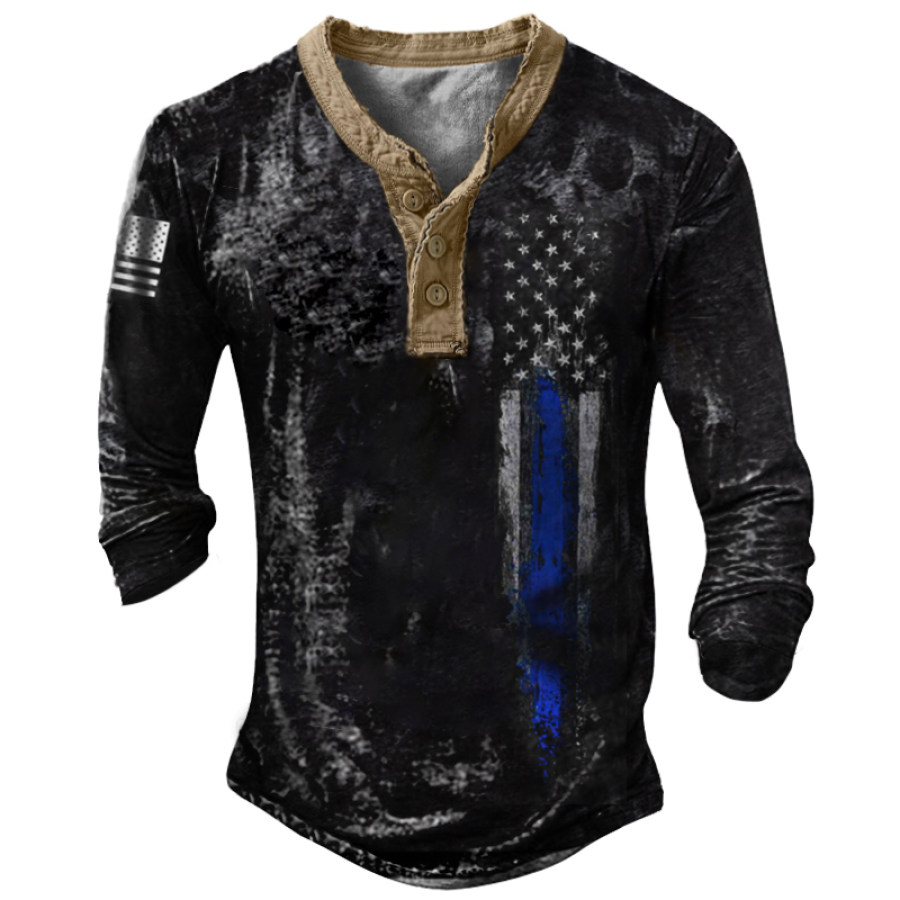 

Men's Vintage Flag Print Henry T-Shirt