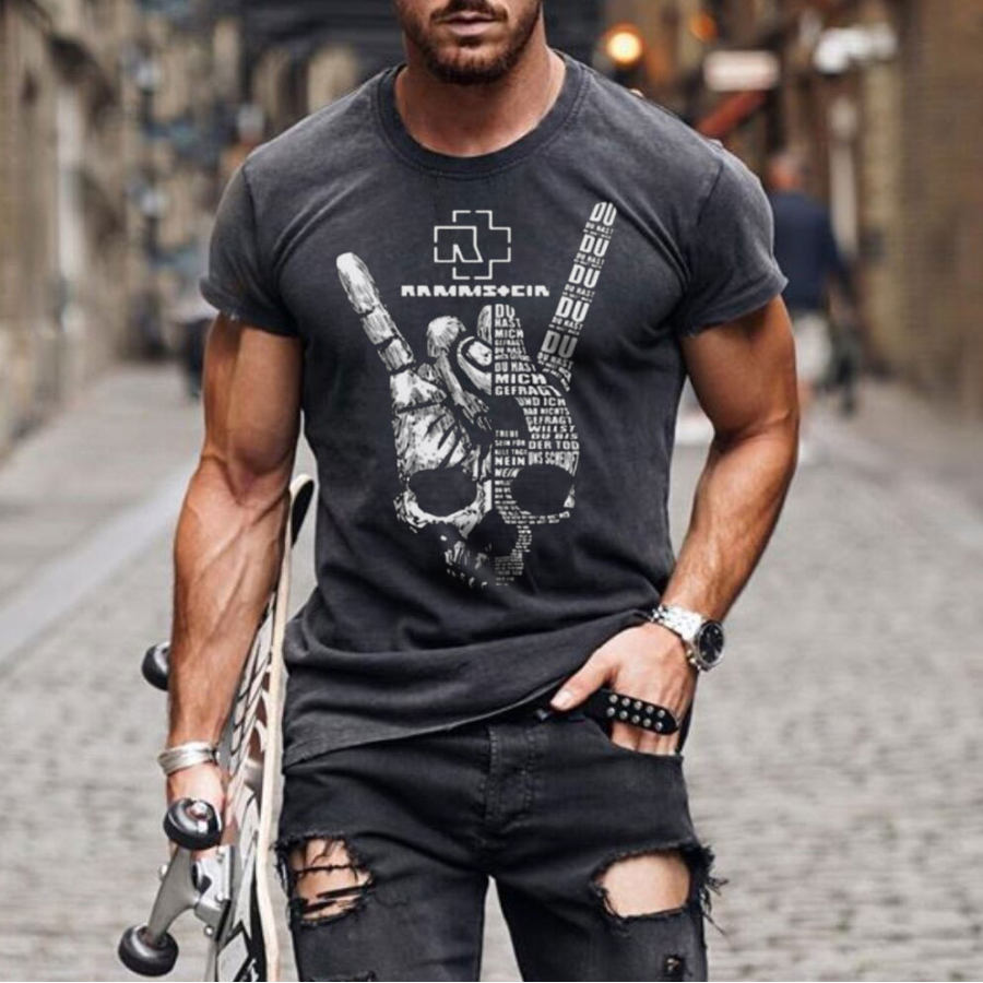 

Mens Skull Motorcycle Printed Casual T-shirt
