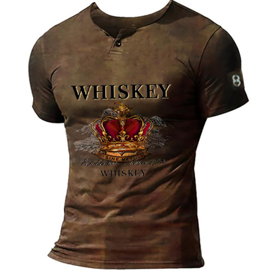 

Mens Casual Short-sleeved T-shirt With Wine Print
