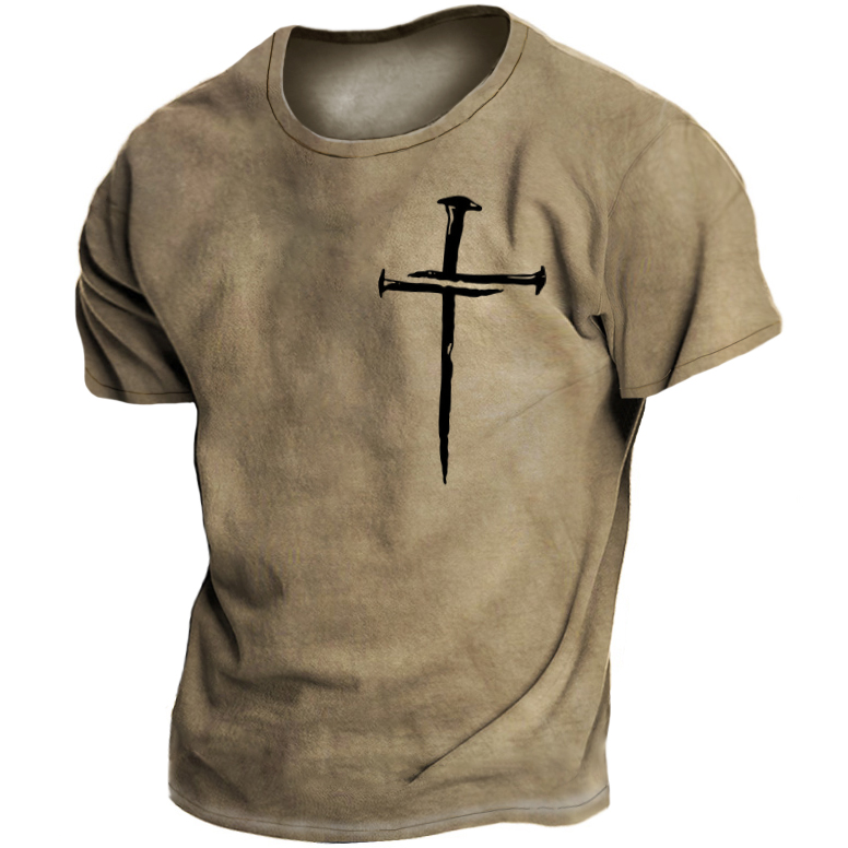 Men's Vintage Nail Cross Print Chic Short Sleeve T-shirt