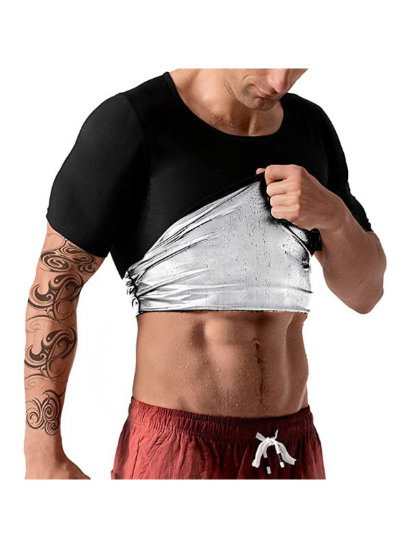 Men's Body Sculpting Sports Hotsuit Short Sleeve T-Shirt Top