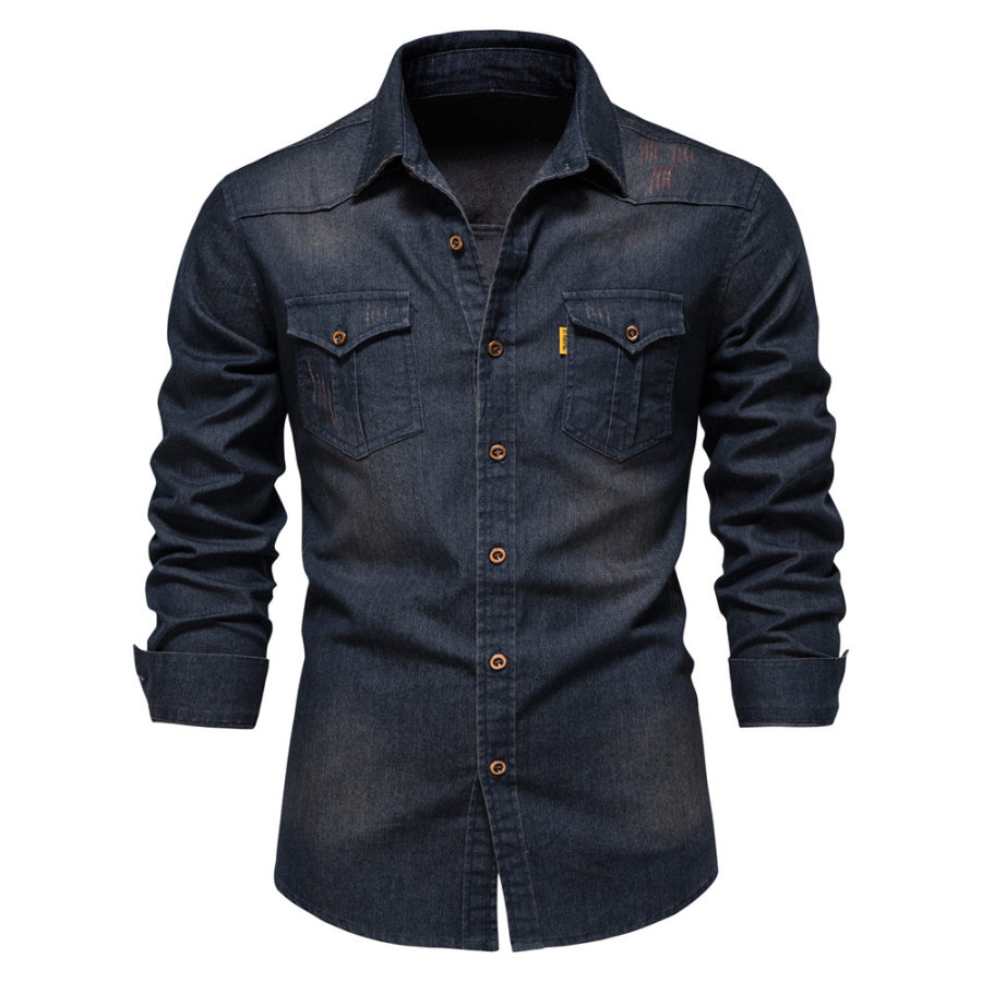 

Men's Retro Casual Solid Color Lapel Denim Shirt