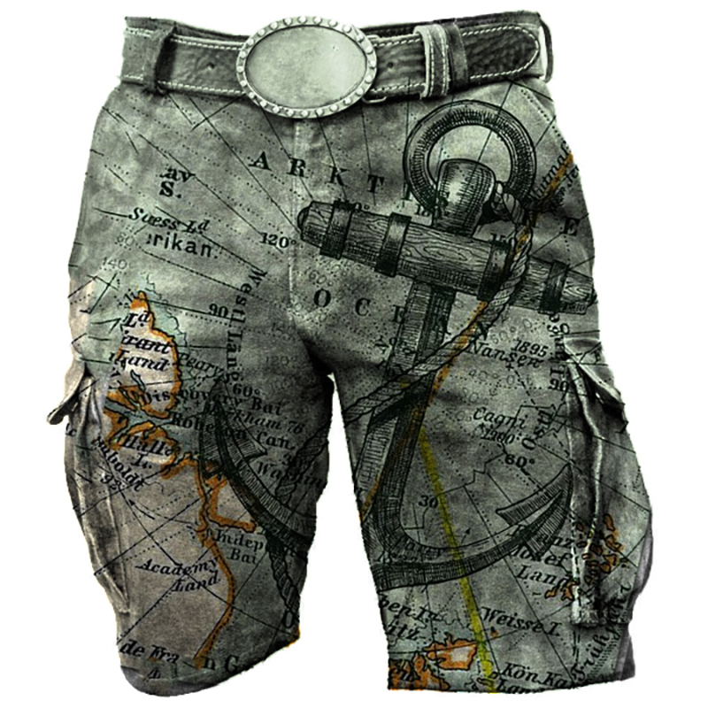 Men's Outdoor Tactical Map Chic Nautical Tactical Print Shorts