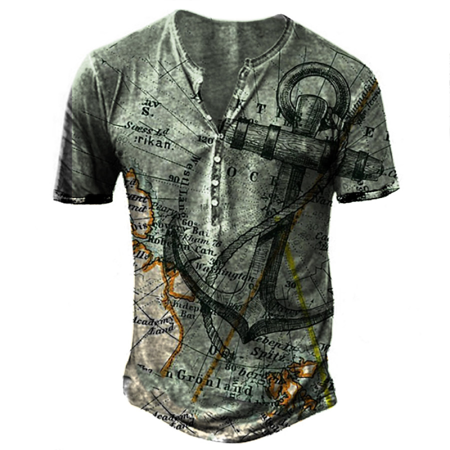 

Men's Outdoor Tactical Map Nautical Tactical Print Henley Shirt