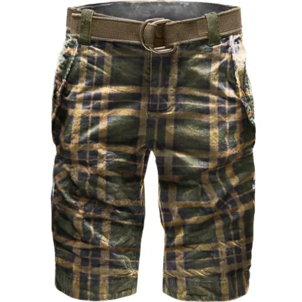 Men's Vintage Distressed England Check Print Shorts