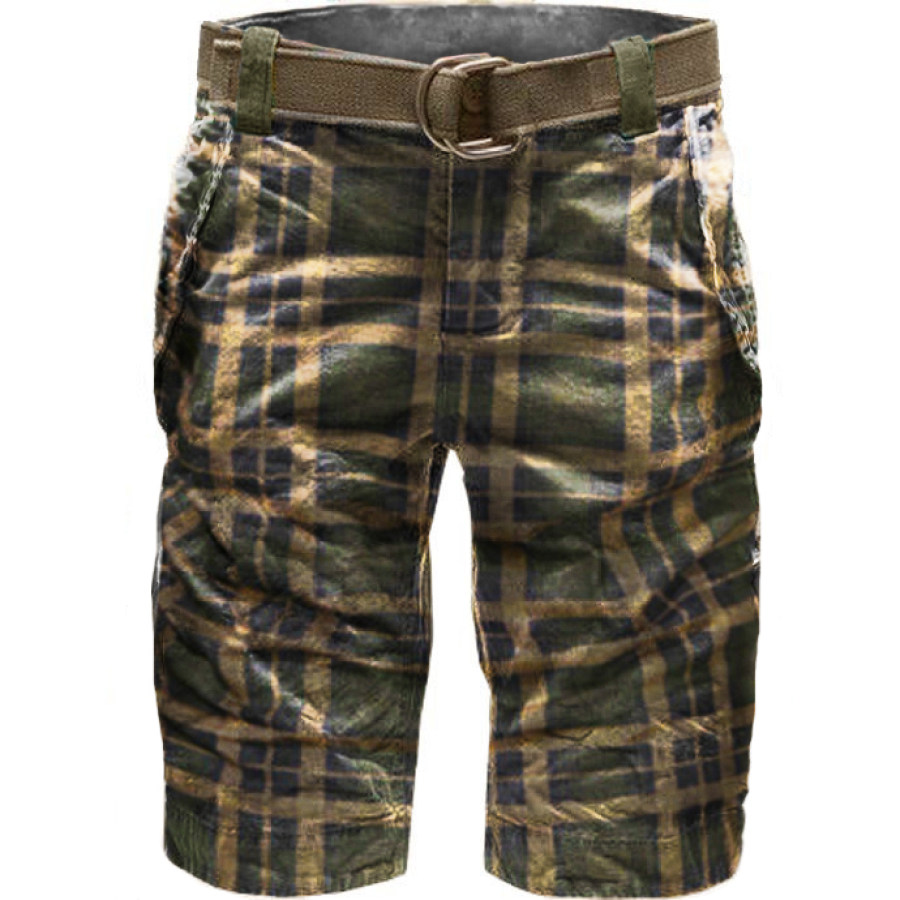 

Men's Vintage Distressed England Check Print Shorts