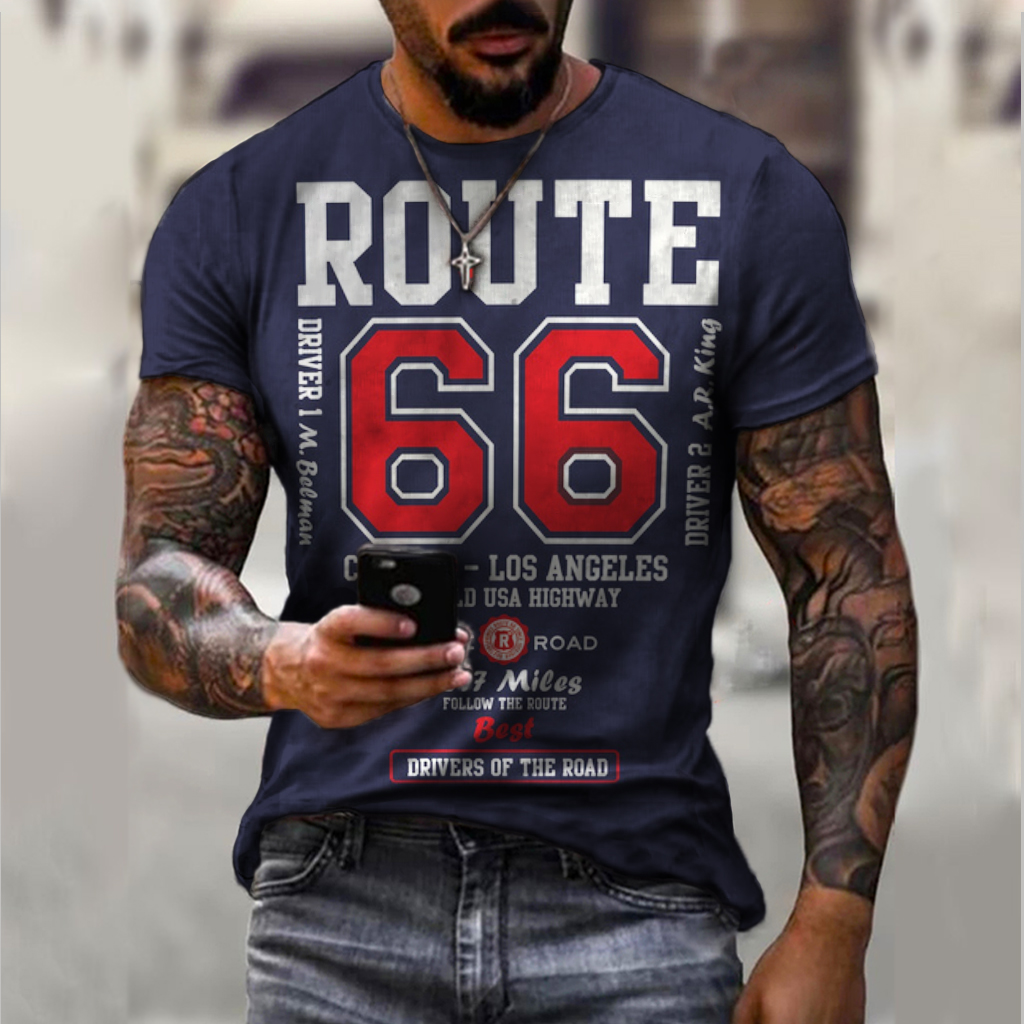 Route 66 Men's Fashion Chic Motorcycle Lover Short Sleeve T-shirt