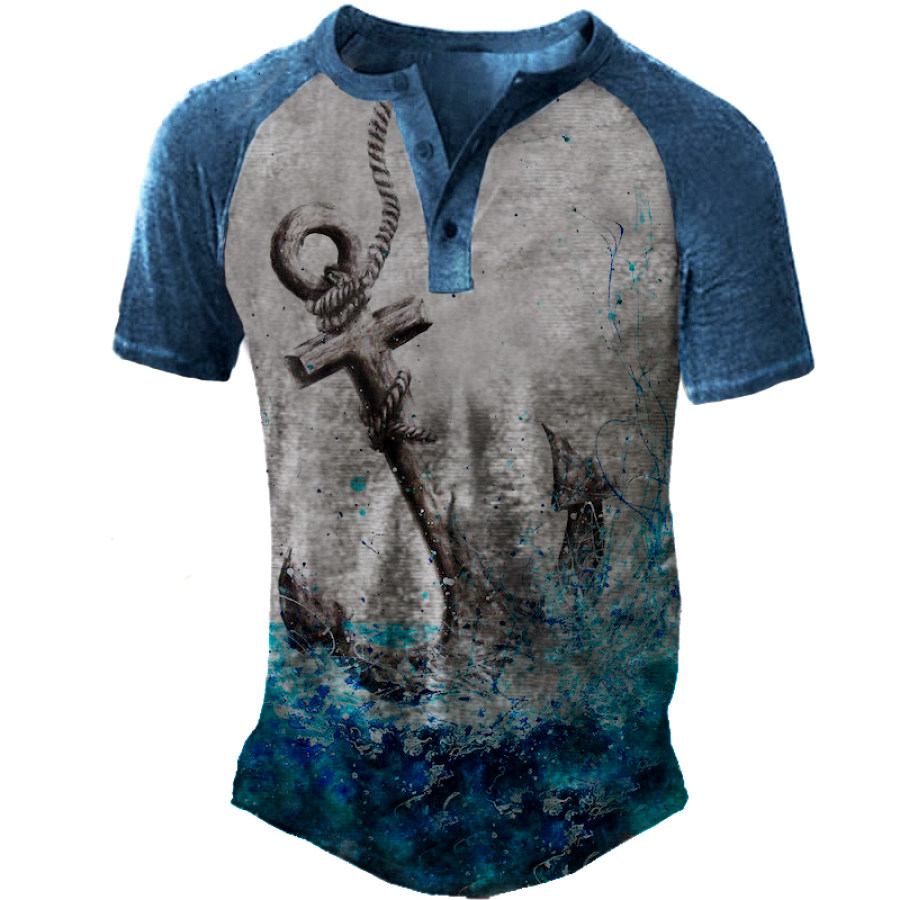 

Men's Anchor Print Outdoor Henley Collar Training T-Shirt
